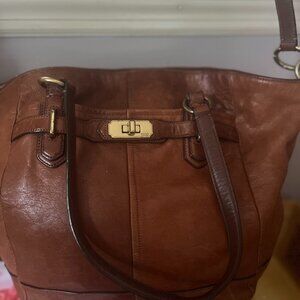 Coach Gold and Brown Leather Shoulder Bag
